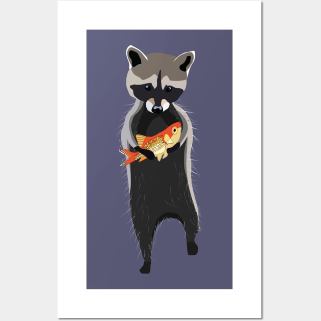 Cute Raccoon holding Goldfish Wall Art by Window House